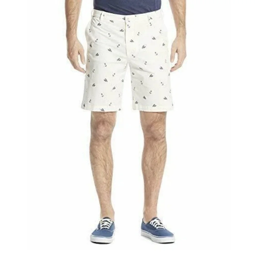 IZOD Saltwater Stretch Shorts Mens 38 White Whale Anchor Nautical Preppy Chino